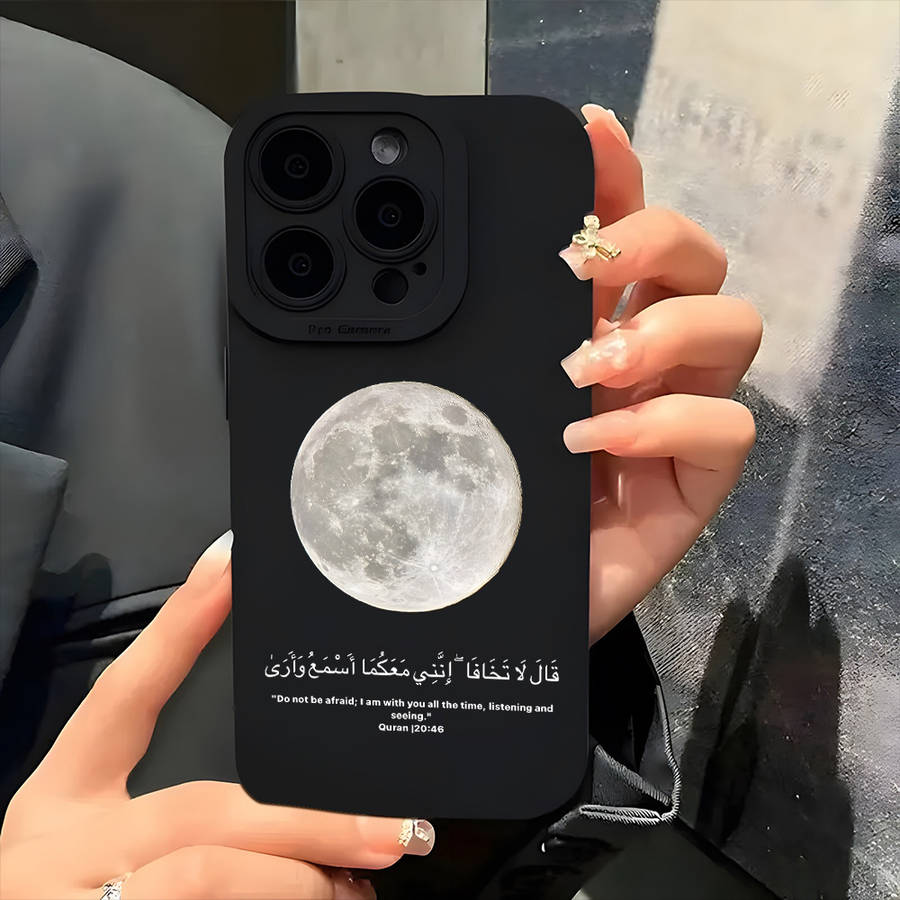 1Pc Black For iPhone 16 Moon Design Phone Case