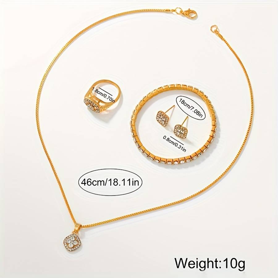 6Pcs Classic Charming Women Quartz Watch Jewelry Rhinestone Square Black