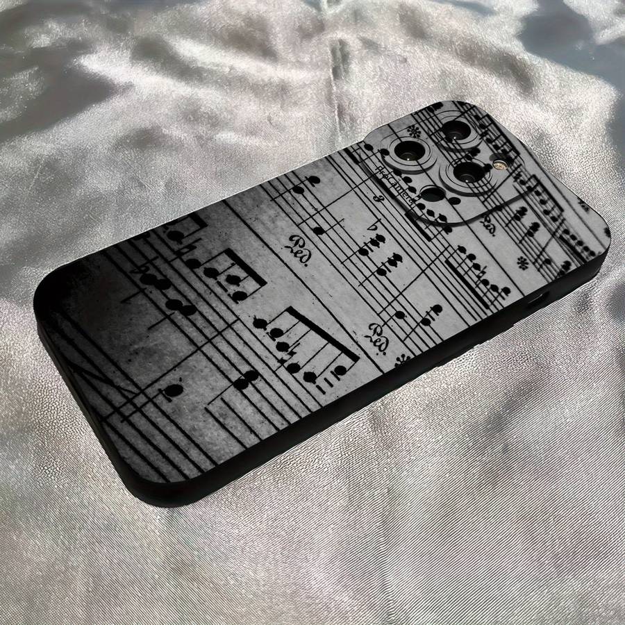 1Pc Black For iPhone 14 Plus Musical Note Pattern Phone Case