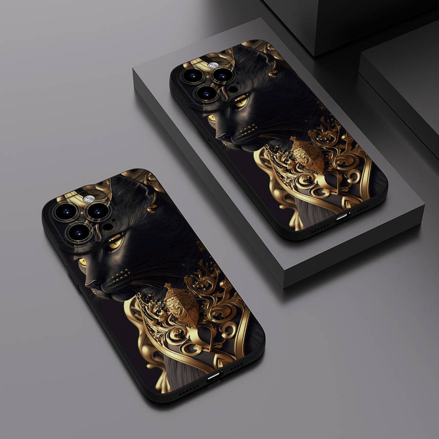 1Pc Mixed Color  For iPhone 15 Pro Max Egyptian Cat God Phone Case