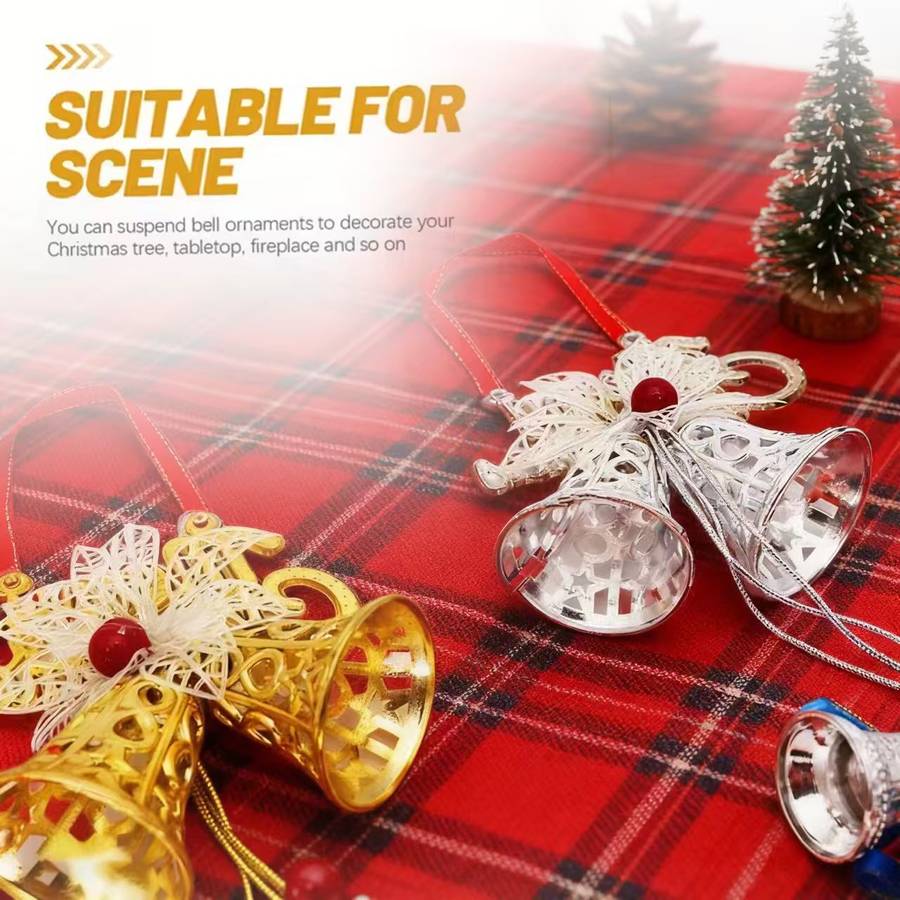 Christmas Decorations Color Silvery Items 1 Piece Of Christmas Three Bells With Bows