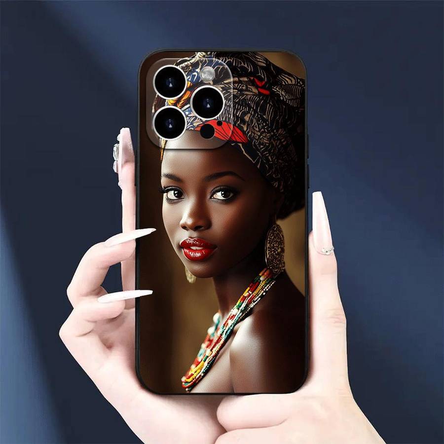 1Pc Black For iPhone 12 African Queen Phone Case