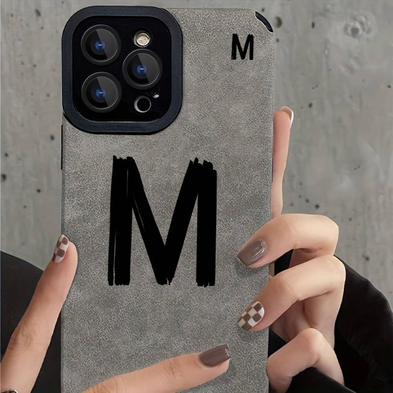 1Pc Black For iPhone 16 Plus Letter M Pattern Phone Case