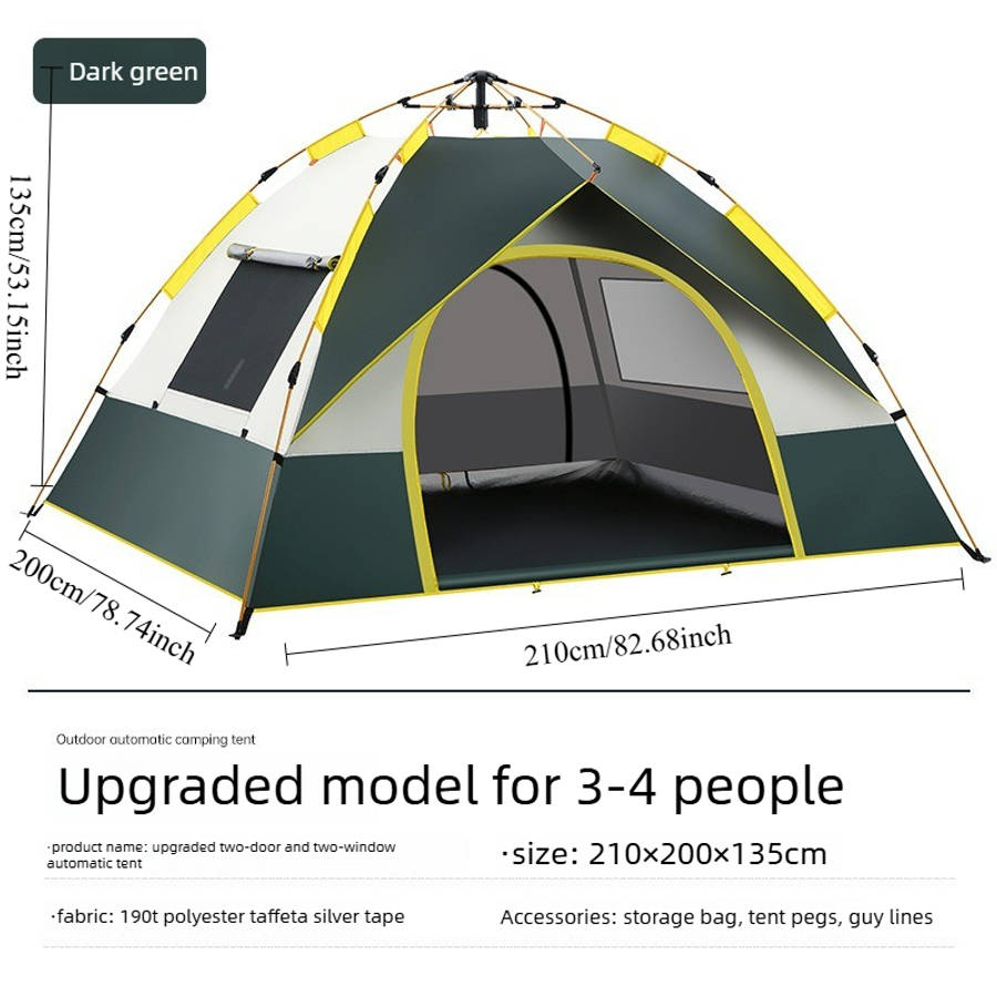 Durable Large Space Camping Tent Green Pvc Polyester Fiber Double Door Zipper