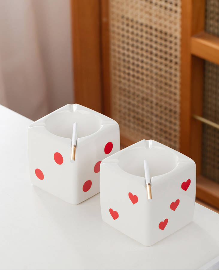 Classic Creative Ceramic Ashtray Dice Shape Storage Table Decoration Model Dot