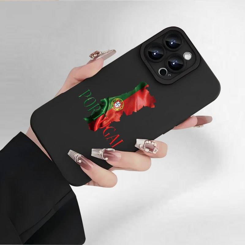 1Pc Black For iPhone 15 Portuguese Flag Design Phone Case