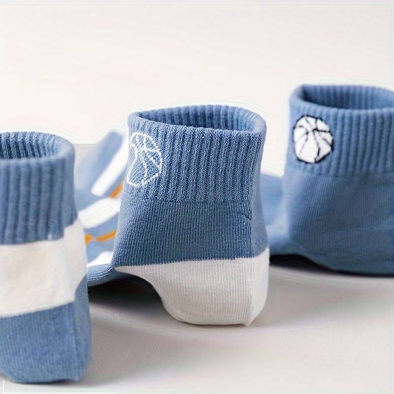 5 Pairs Blue And White Contrast One Size High Elastic Socks