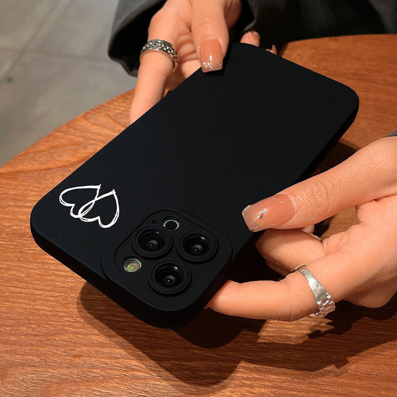 1Pc Black For iPhone 15 Pro Line And Heart Design Phone Case
