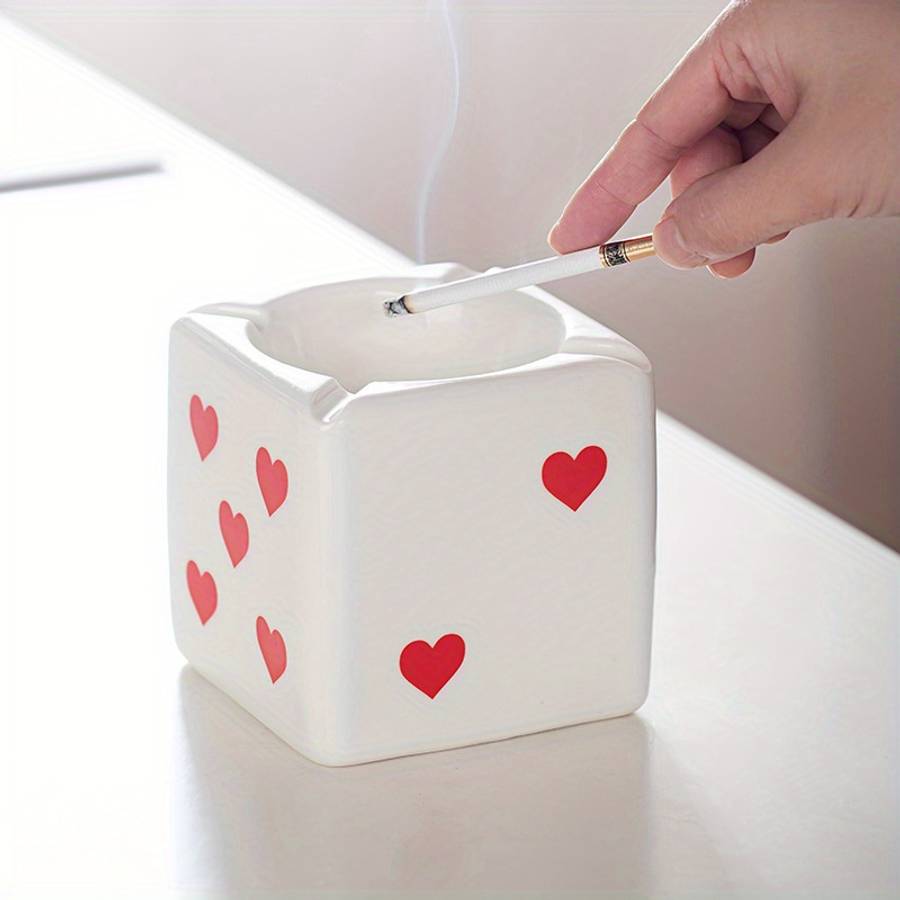 Classic Creative Ceramic Ashtray Dice Shape Storage Table Decoration Model Dot