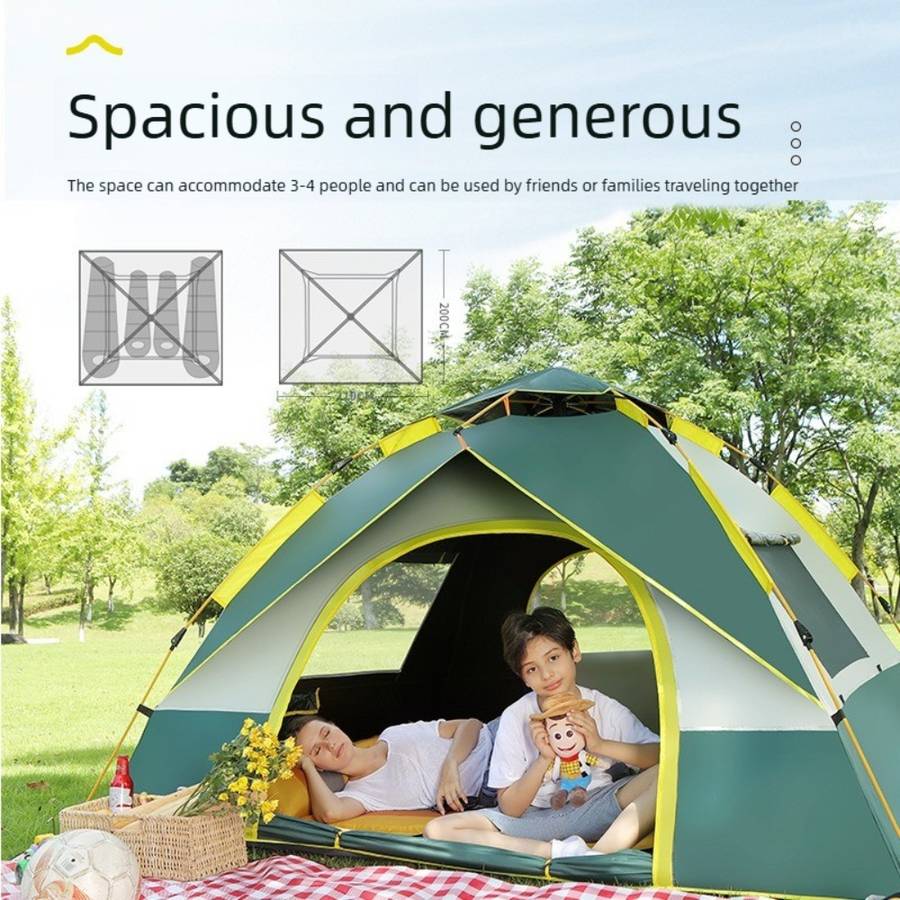 Durable Large Space Camping Tent Green Pvc Polyester Fiber Double Door Zipper