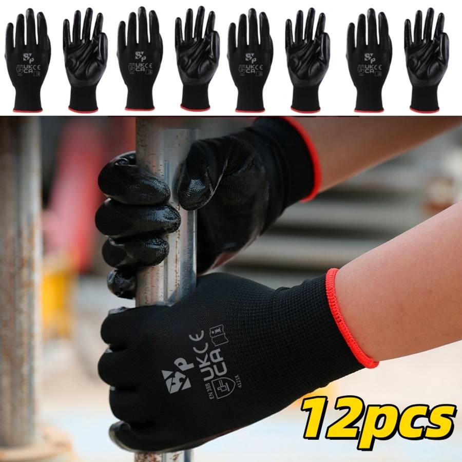 Work Gloves Color Black Coating12Pcs