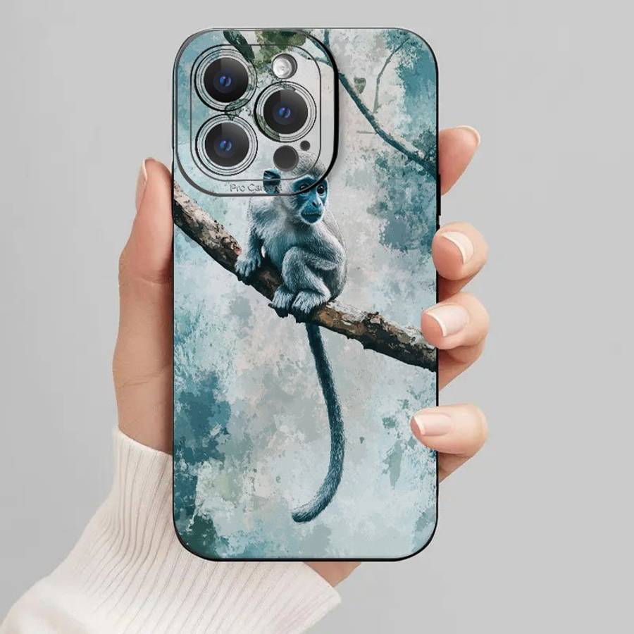 1Pc Black For iPhone 15 Grey Monkey Phone Case