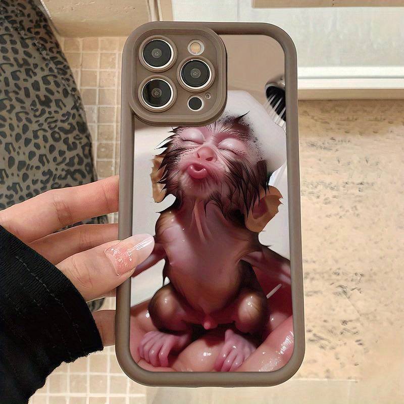 1Pc Dark Brown For iPhone 15 Pro Max Brown Monkey Pattern Phone Case