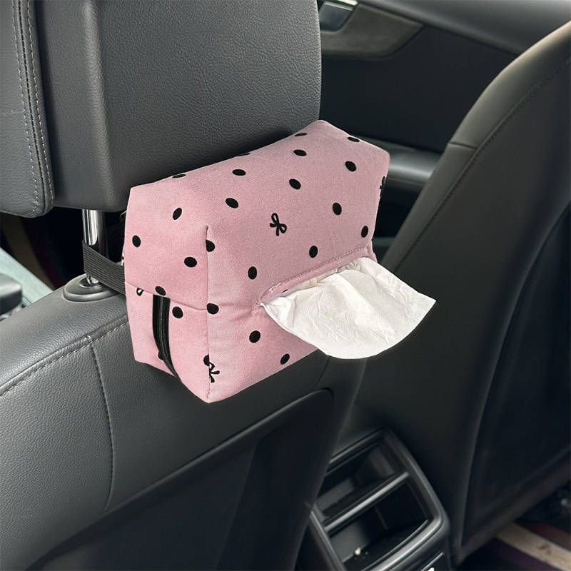 Car Tissue Box Style Polka Dot Bow Tissue Box Pink