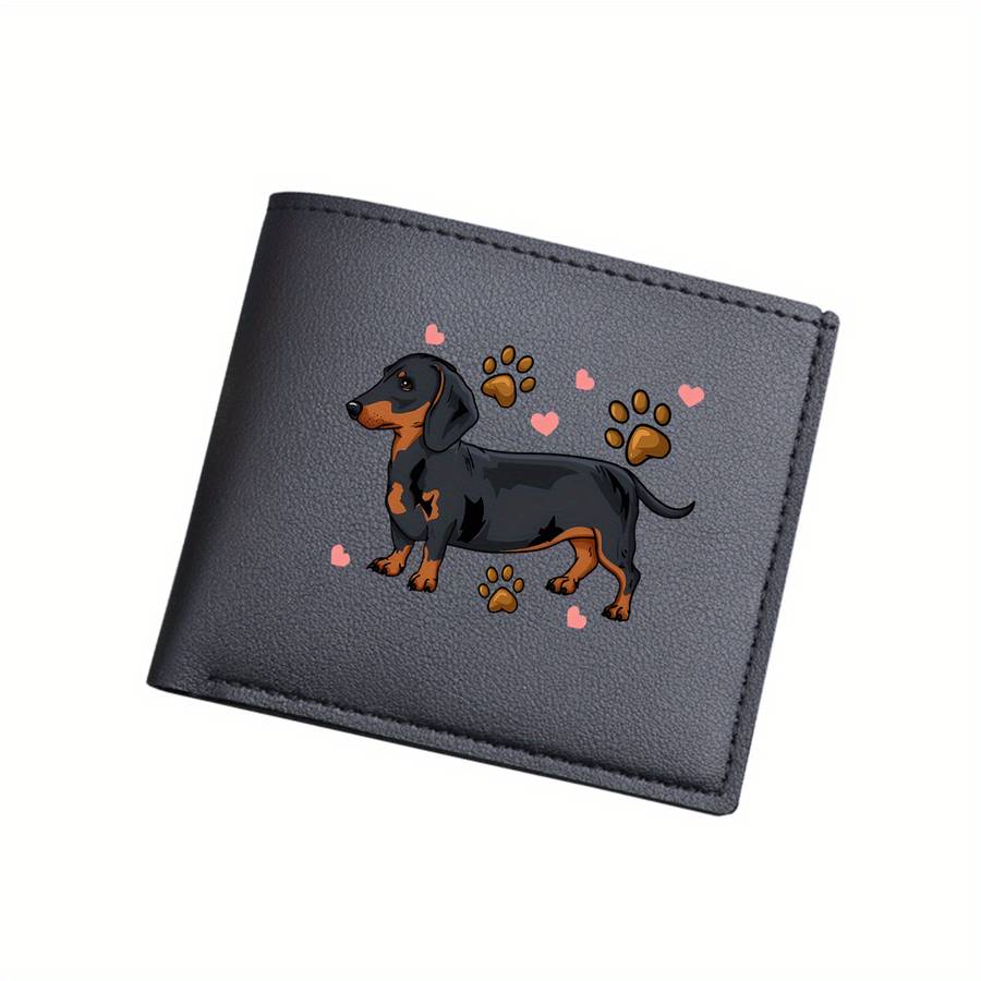 1pc Dachshund Print Bifold Wallet Card Holder with Slip Pocket Unlined Short Wallet for Busin