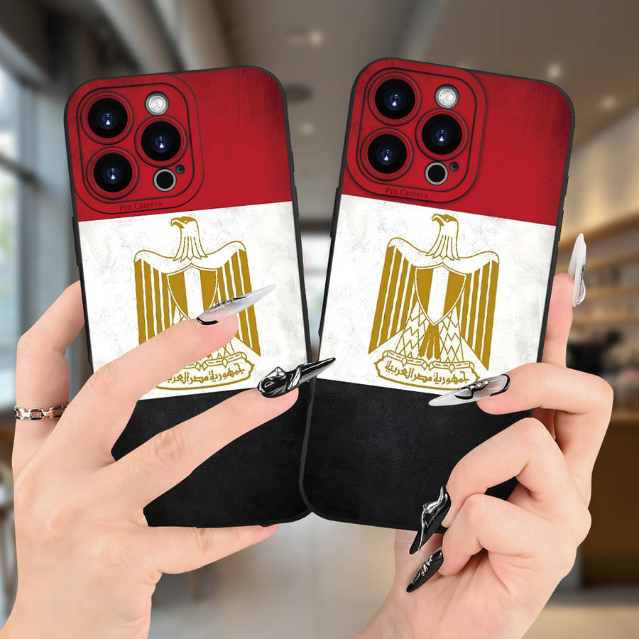 1Pc Black For iPhone 15 Pro Egyptian Flag Design Phone Case