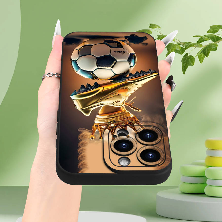 1Pc Black For iPhone 16 Pro Max Crown Golden Boot Soccer Phone Case
