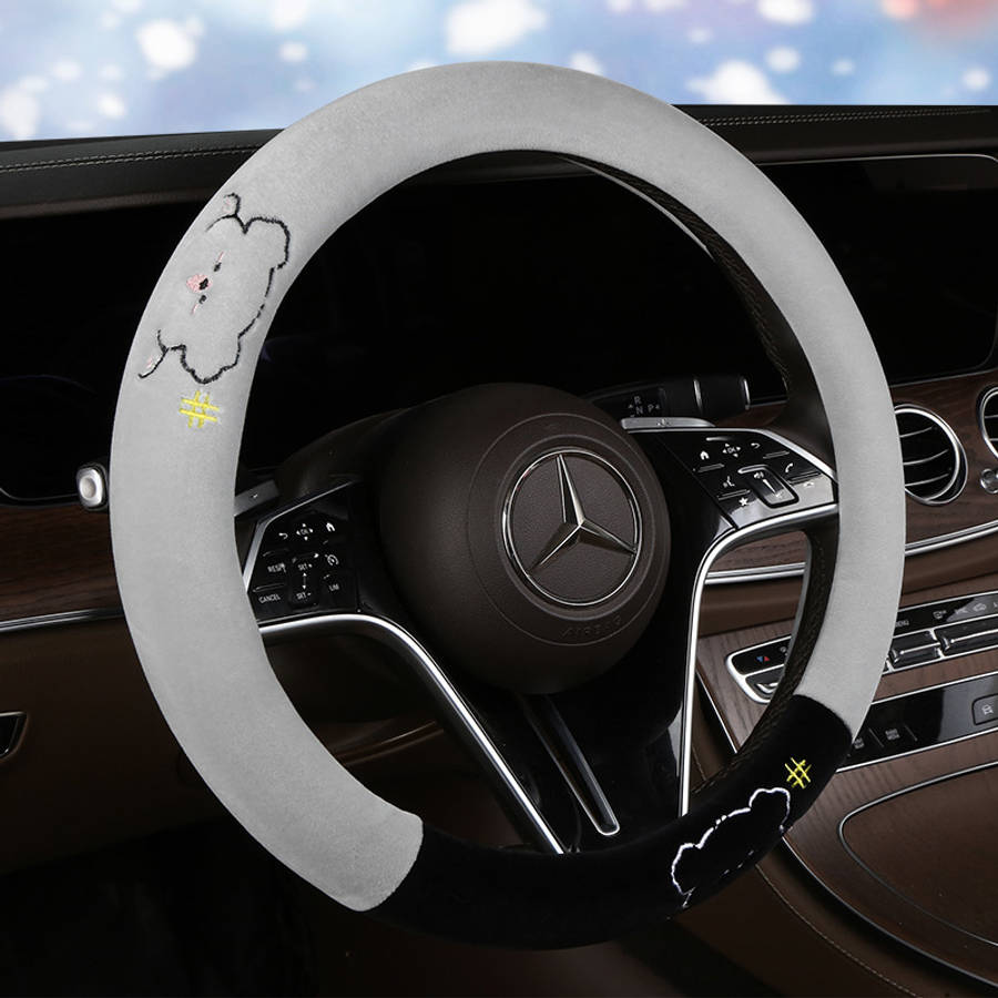 Car Steering Wheel Cover Black+Light White