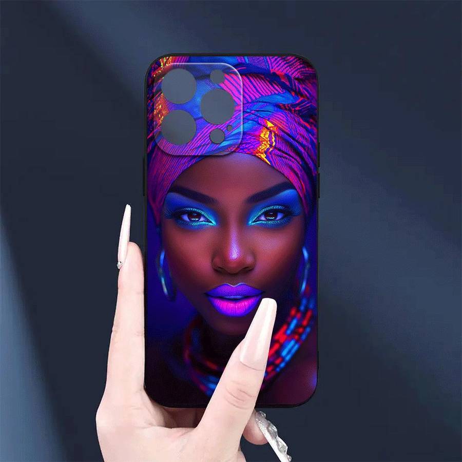 1Pc Black For iPhone 15 Plus African Beauty Featuring Headwraps Phone Case