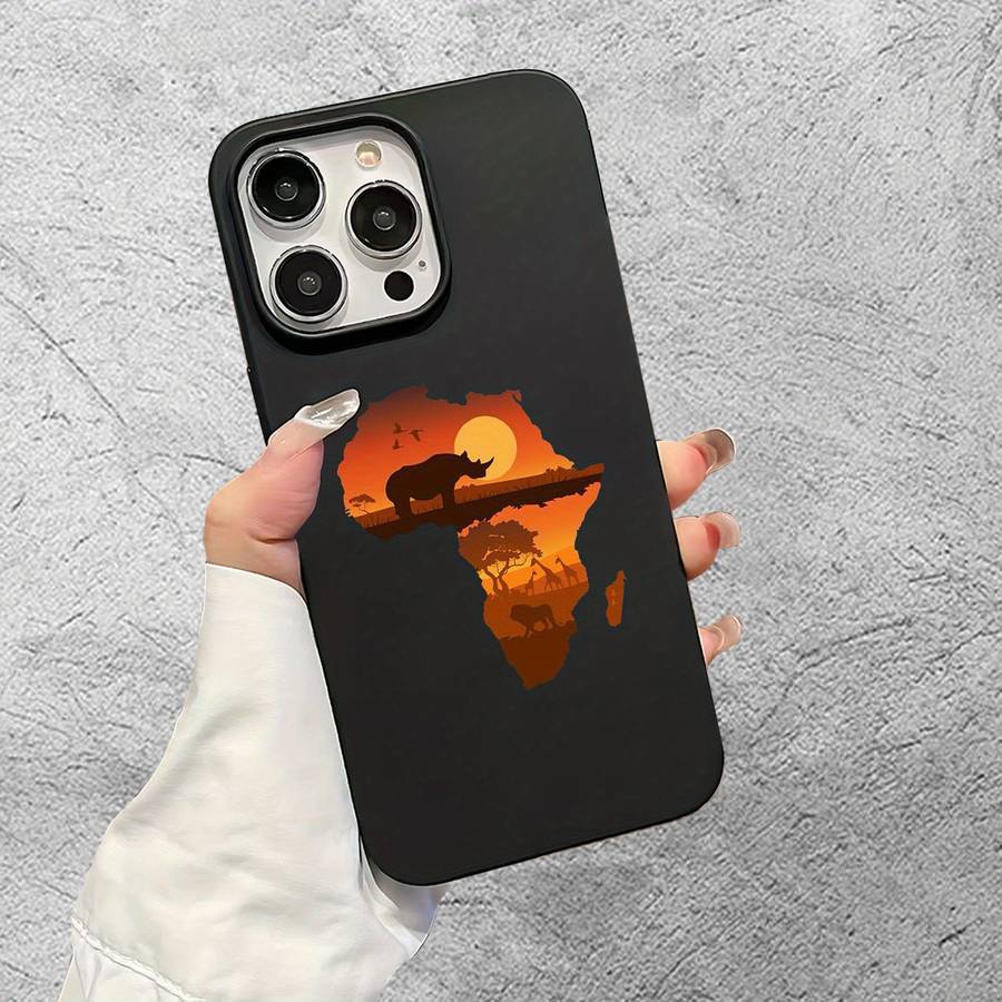 1Pc Black For iPhone 14 Pro Max African Continent Pattern Phone Case