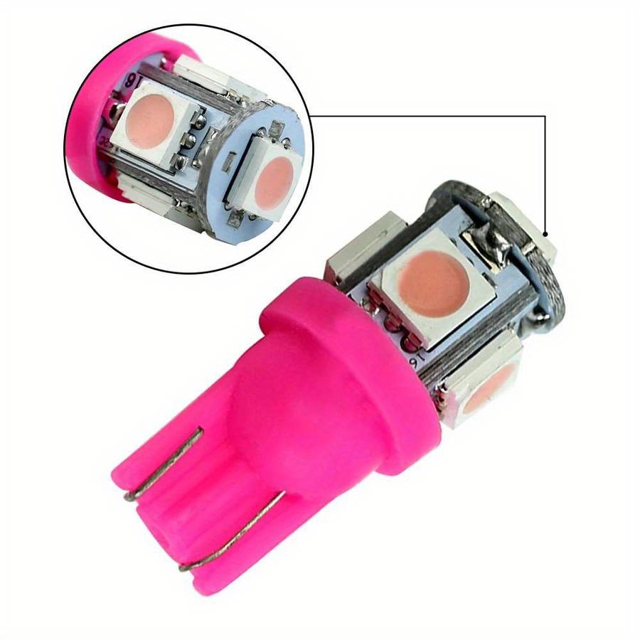 10pcs Pink Purple T10 LED Car Light Bulbs 5 LED SMD Dome Light Accessories for Mot