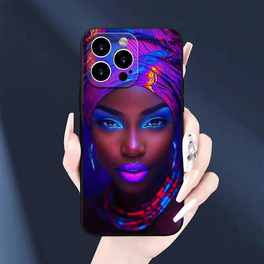 1Pc Black For iPhone 15 Plus African Beauty Featuring Headwraps Phone Case