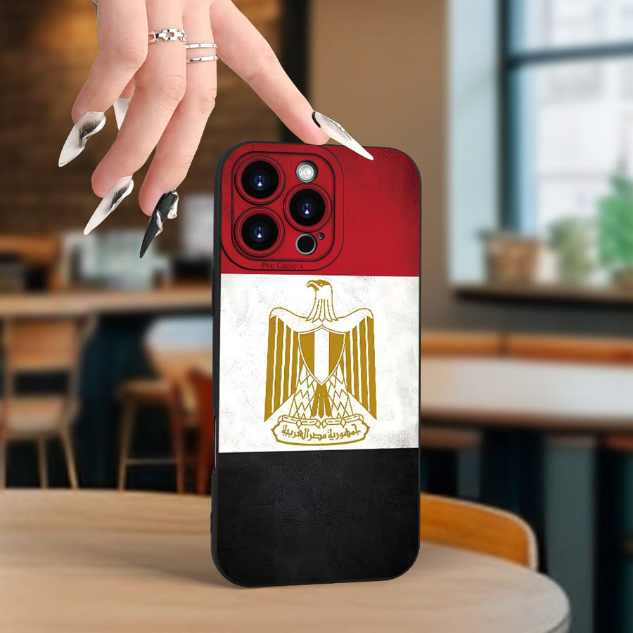 1Pc Black For iPhone 15 Pro Egyptian Flag Design Phone Case