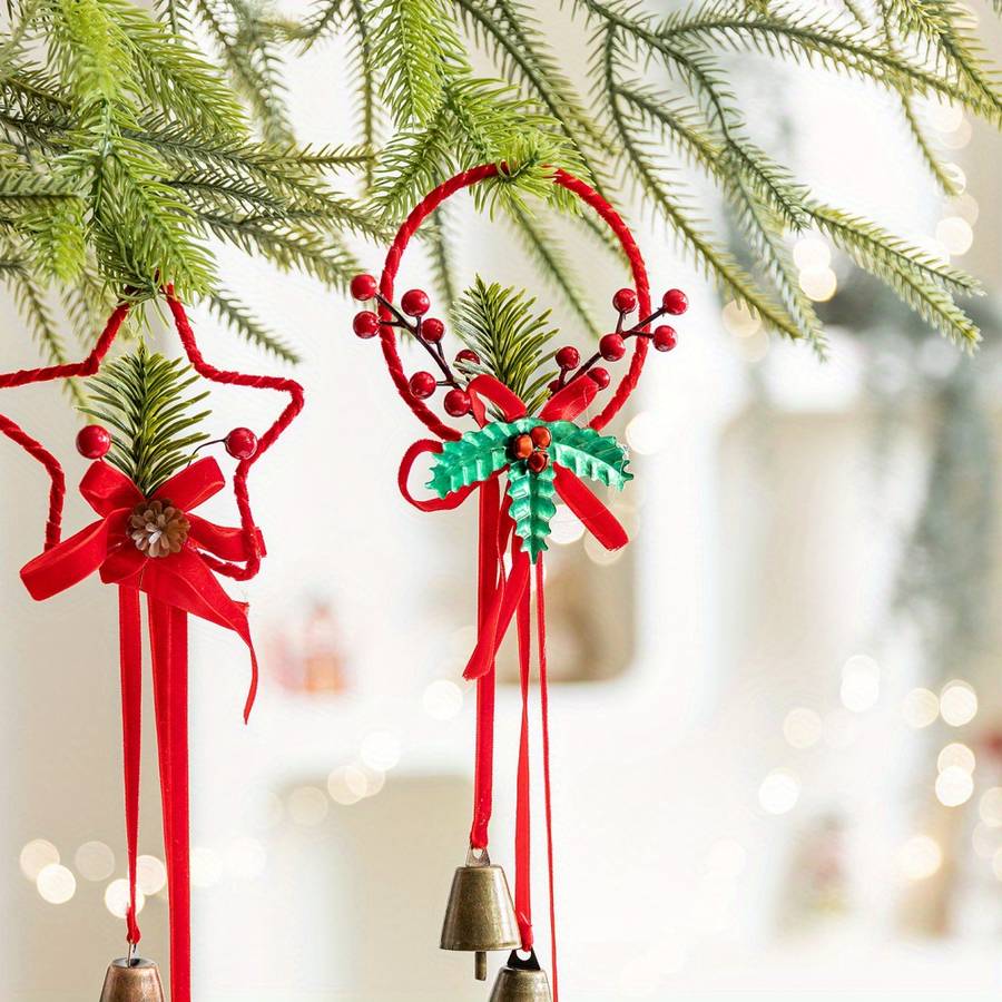 Christmas Decorations Color Red Star Shaped 3 Bell Pendant Piece