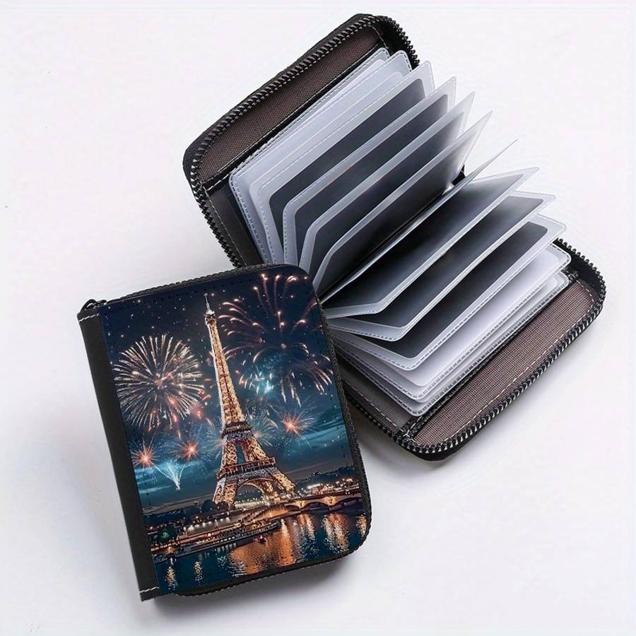 Paris Eiffel Tower Single-Sided Print Clutch Bag With 24 Card Slots And Multiple Card Inser