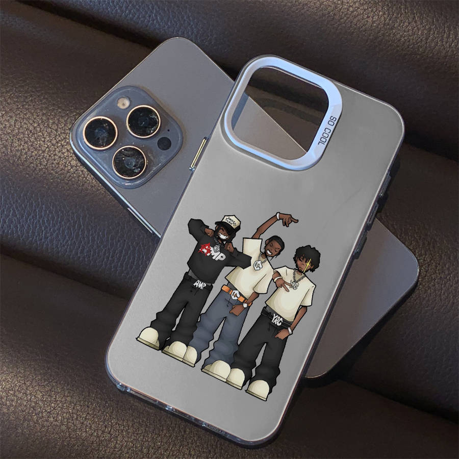 1Pc Silvery For iPhone 11 Hip Hop Print Metal Phone Case