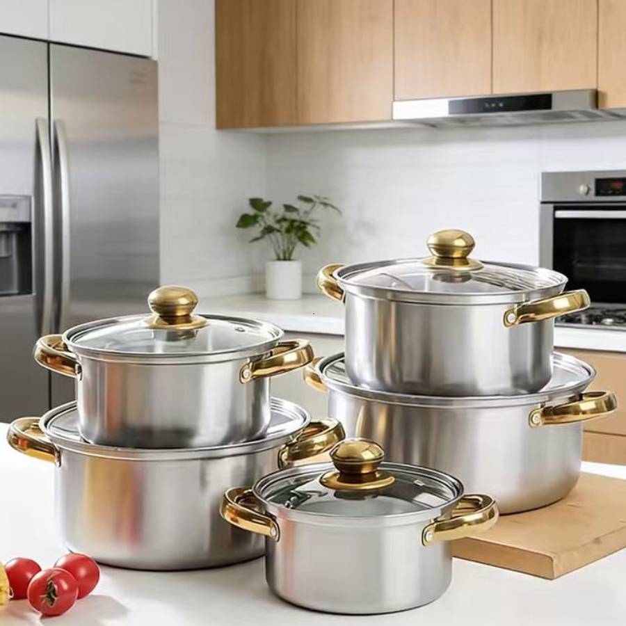 Heavy Duty Stainless Steel Cookware Set Home Cooking Camping Outdoor Use Multi