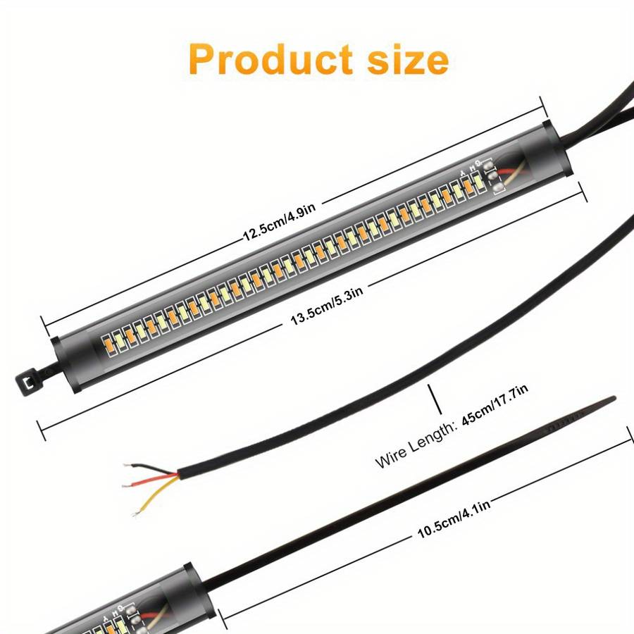 2pcs Flexible Switchback Dual-Color White & Amber Motorcycle LED Fork Turn Signal Bli