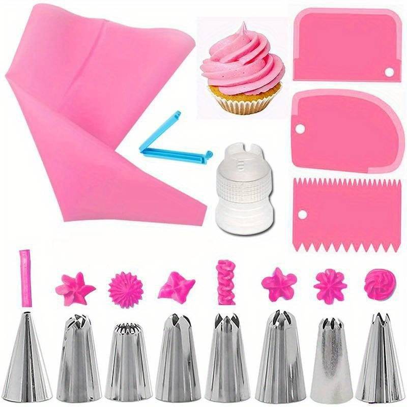 Professional Cake Decorating Head Color Green 14 Piece Piping Nozzle Set