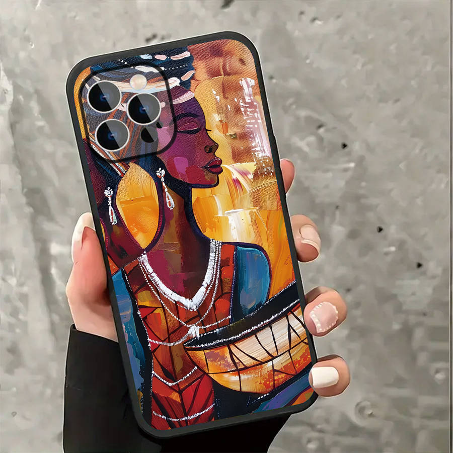 1Pc Black For iPhone 15 Plus African Women Portrait Phone Case
