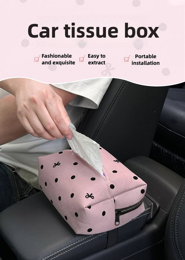 Car Tissue Box Style Polka Dot Bow Tissue Box Pink
