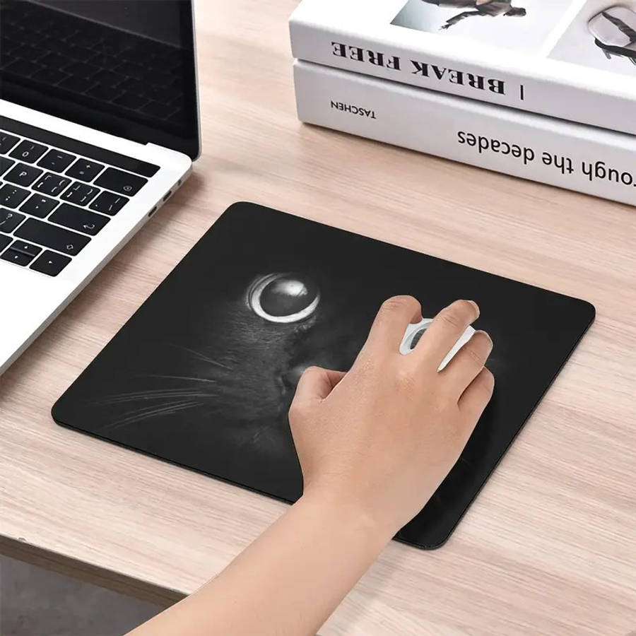 1pc Black Cat Abstract Art Mouse Pad Small Non-Slip Desk Mat for Gaming Office