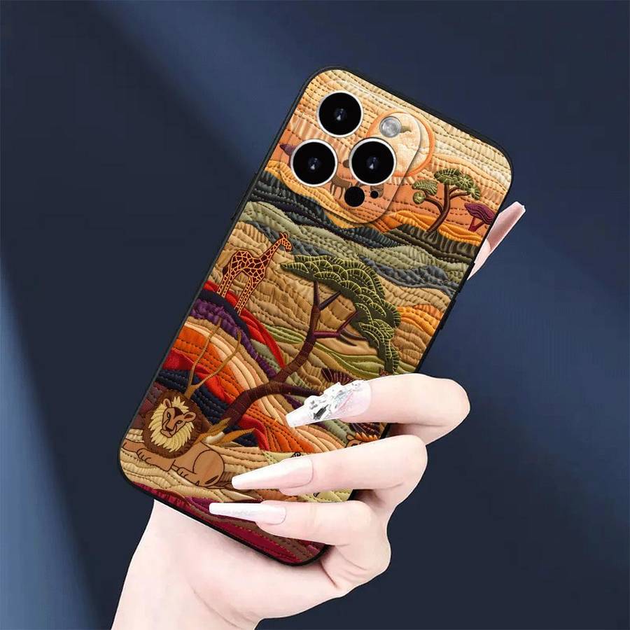 1Pc Black For iPhone 14 Pro Max African Wildlife Phone Case