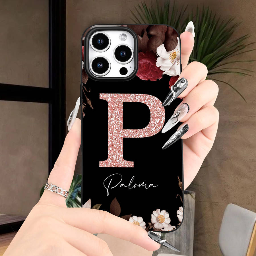1Pc Black For iPhone 12 Mini Floral Pattern Phone Case