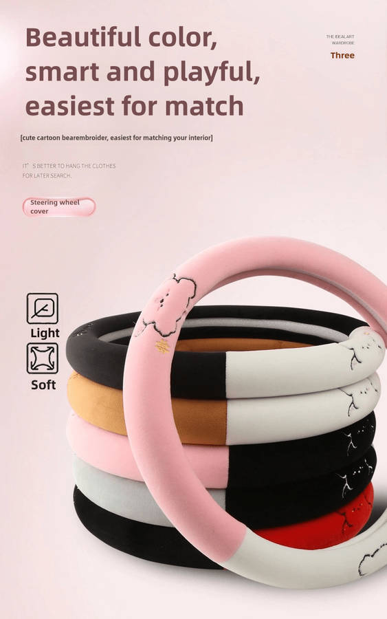 Car Steering Wheel Cover Black+Light White