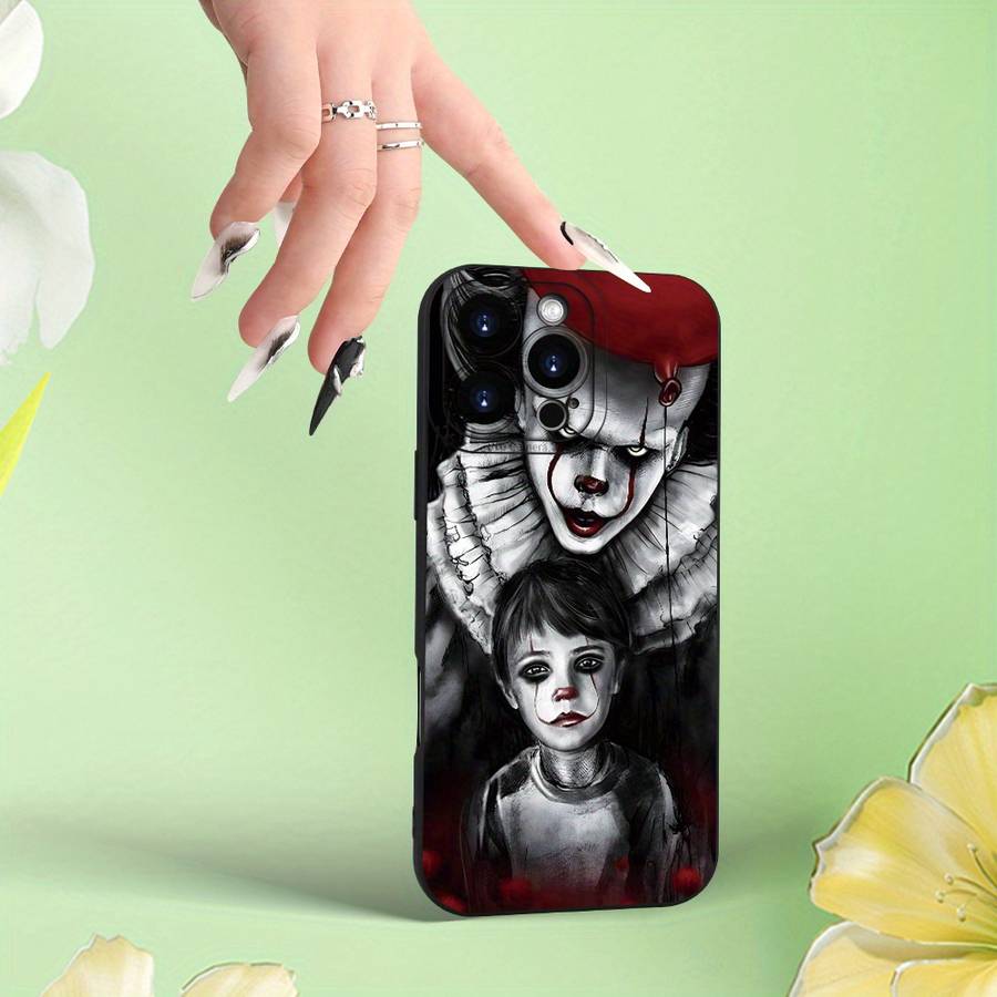 1Pc Black For iPhone 15 Plus Horror Clown And Little Girl Phone Case