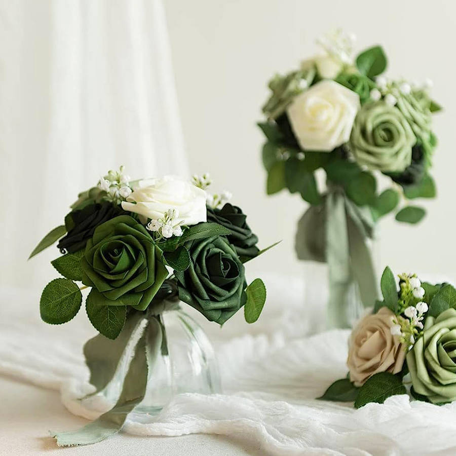Wedding Supplies Color Green Gradient Large Rose 28Pcs