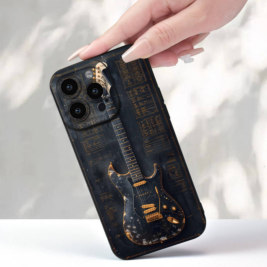 1Pc Black For iPhone 15 Plus Guitar Pattern Phone Case