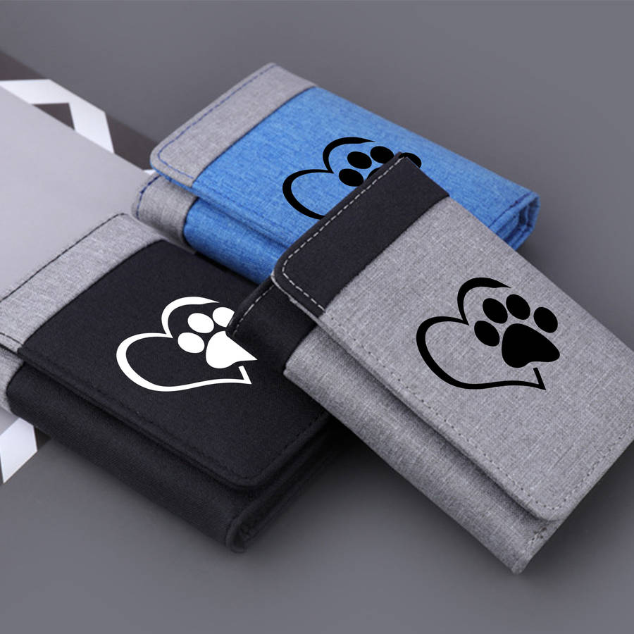 1pc Love Paw Print WalletTri-Fold Canvas Credit Card Holder Coin Purse with Heart Paw Print