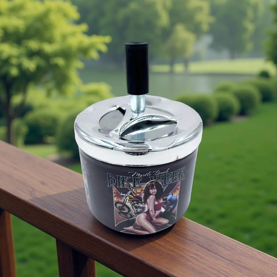 Heavy Duty Vintage Metal Ashtray With Windproof Rotating Lid Heavy Duty Beauty