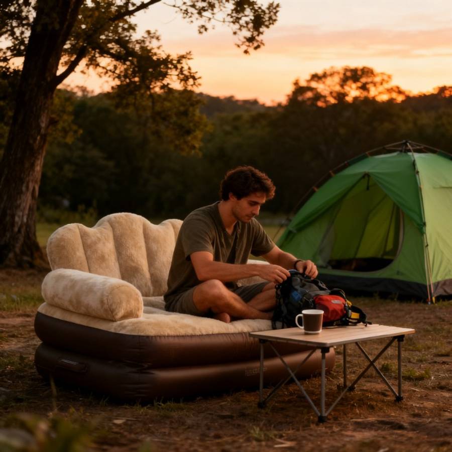 Foldable Camping Inflatable Bed 5 In 1 Air Mattress That Converts Into Sofa