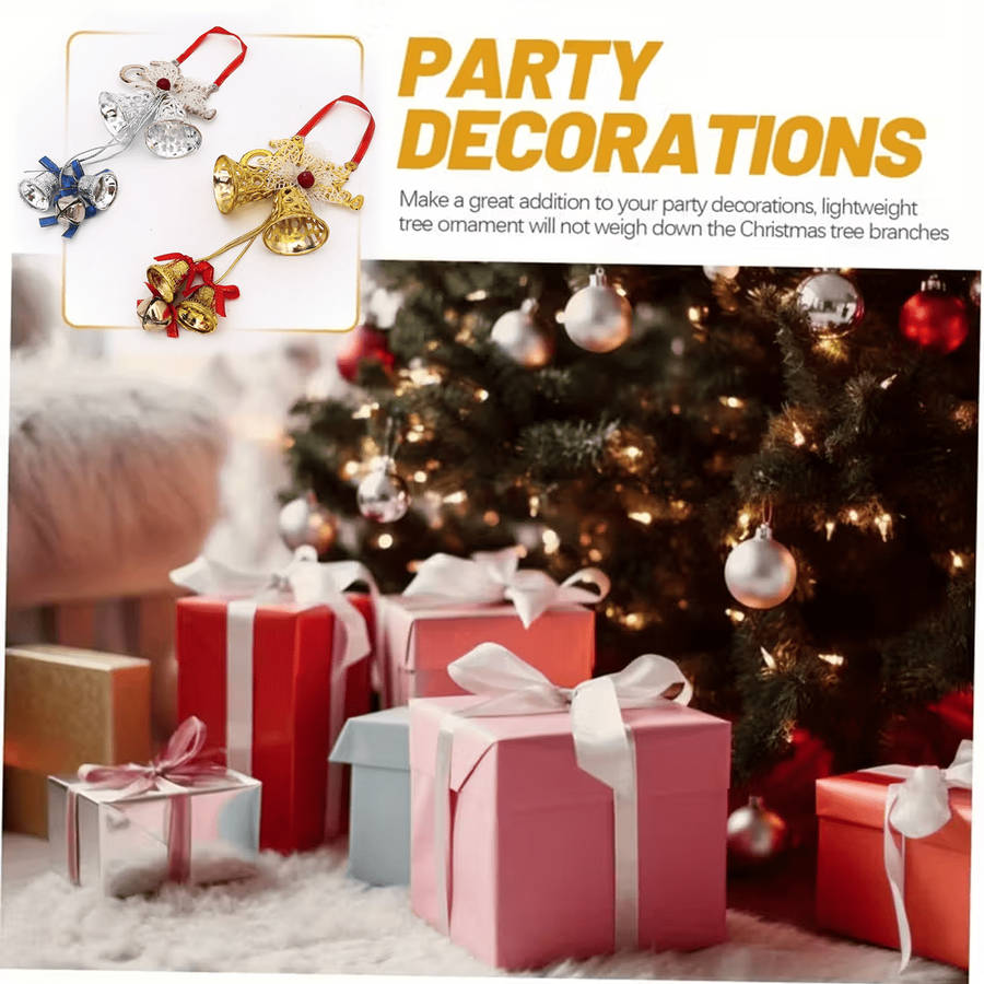 Christmas Decorations Color Silvery Items 1 Piece Of Christmas Three Bells With Bows