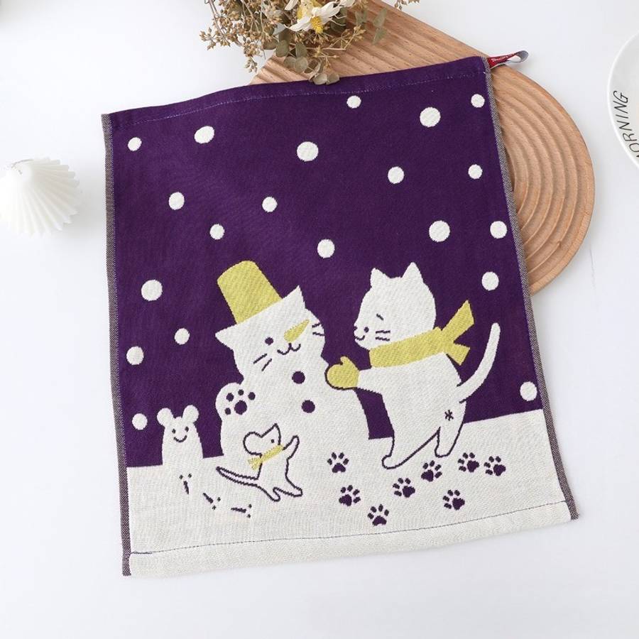 Towel Color 3Pcs Cat Snowman Square Towel