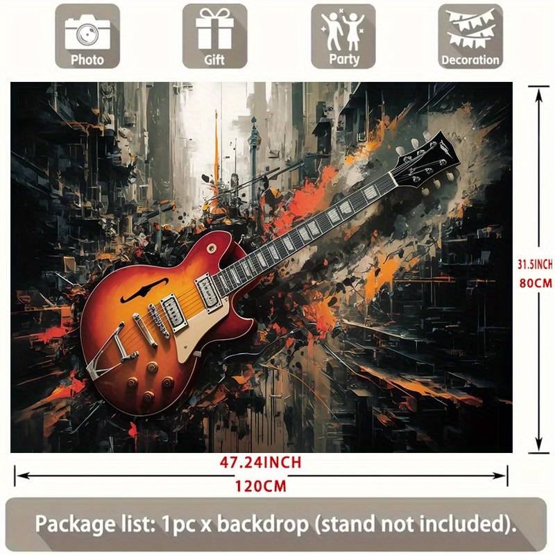 1pc  Modern Abstract Guitar Party Banner Vibrant Electric Guitar Design with Urban Backdrop P