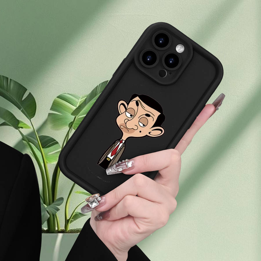 1Pc Black For iPhone 15 Plus Mr Bean Pattern Phone Case