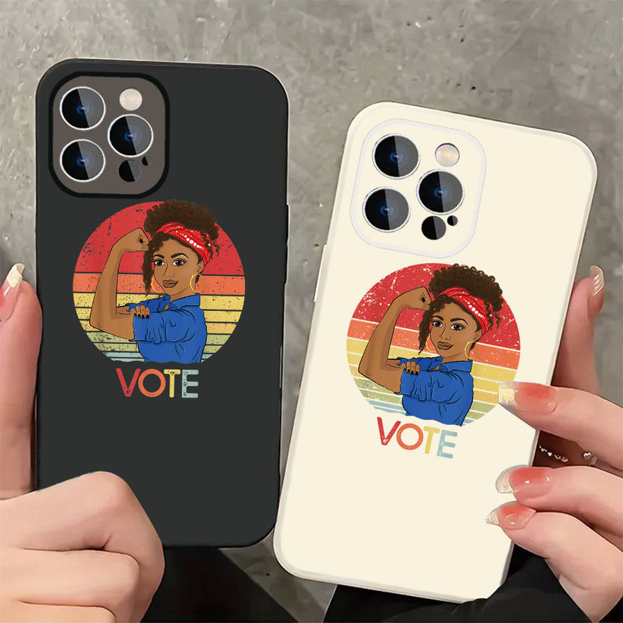 1Pc Black For iPhone 16 Plus Woman Encouraging Phone Case